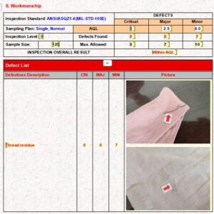 Neck apron AQL quality inspection psi check in Shanghai city  defects list
