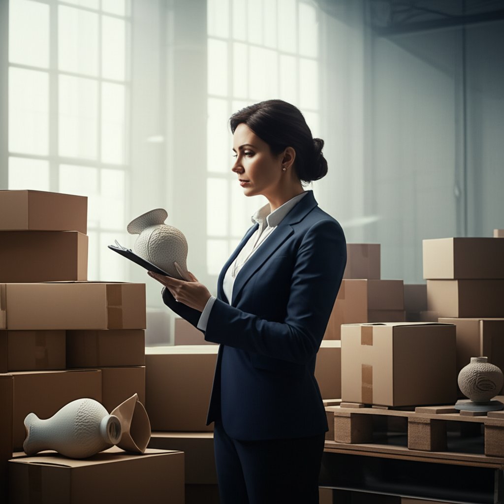 a professional inspects imported goods in a warehouse to ensure quality before shipment