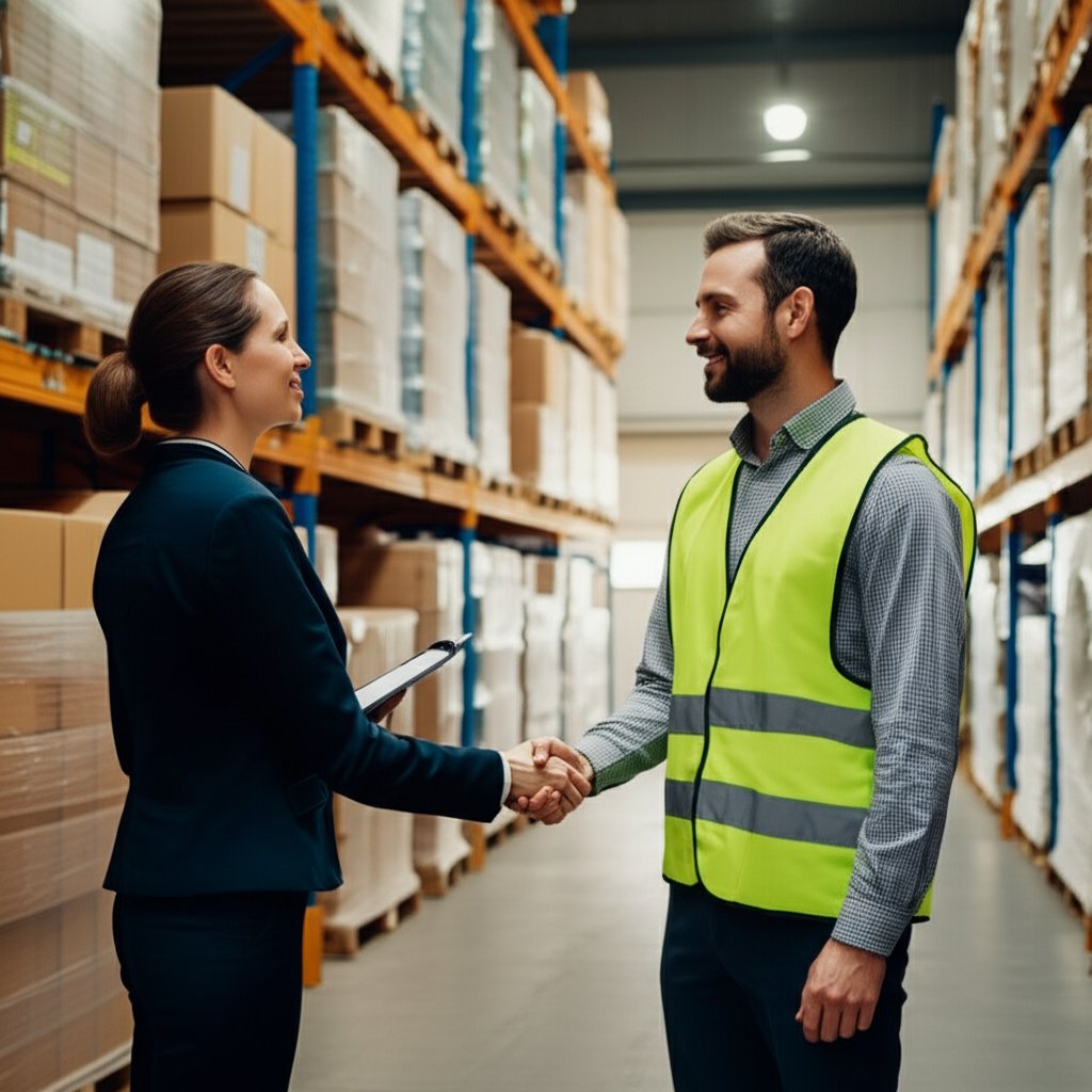 business professional partnering with an inspector to secure the supply chain