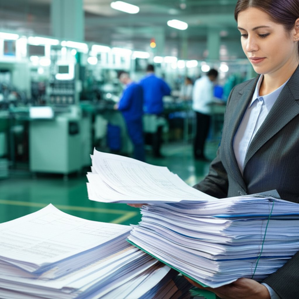 factory auditor reviewing compliance and operations in a chinese facility