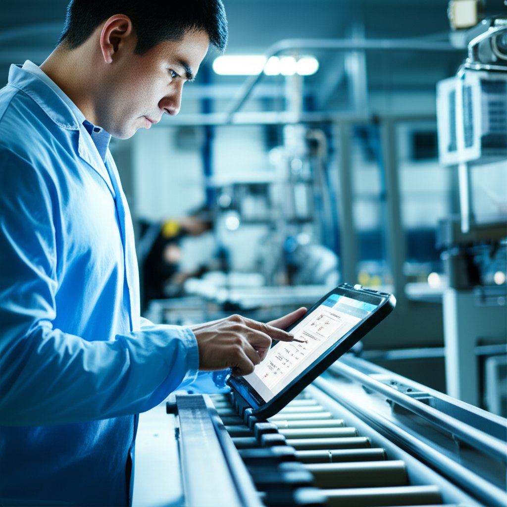 inspector using a checklist to perform detailed quality checks during production