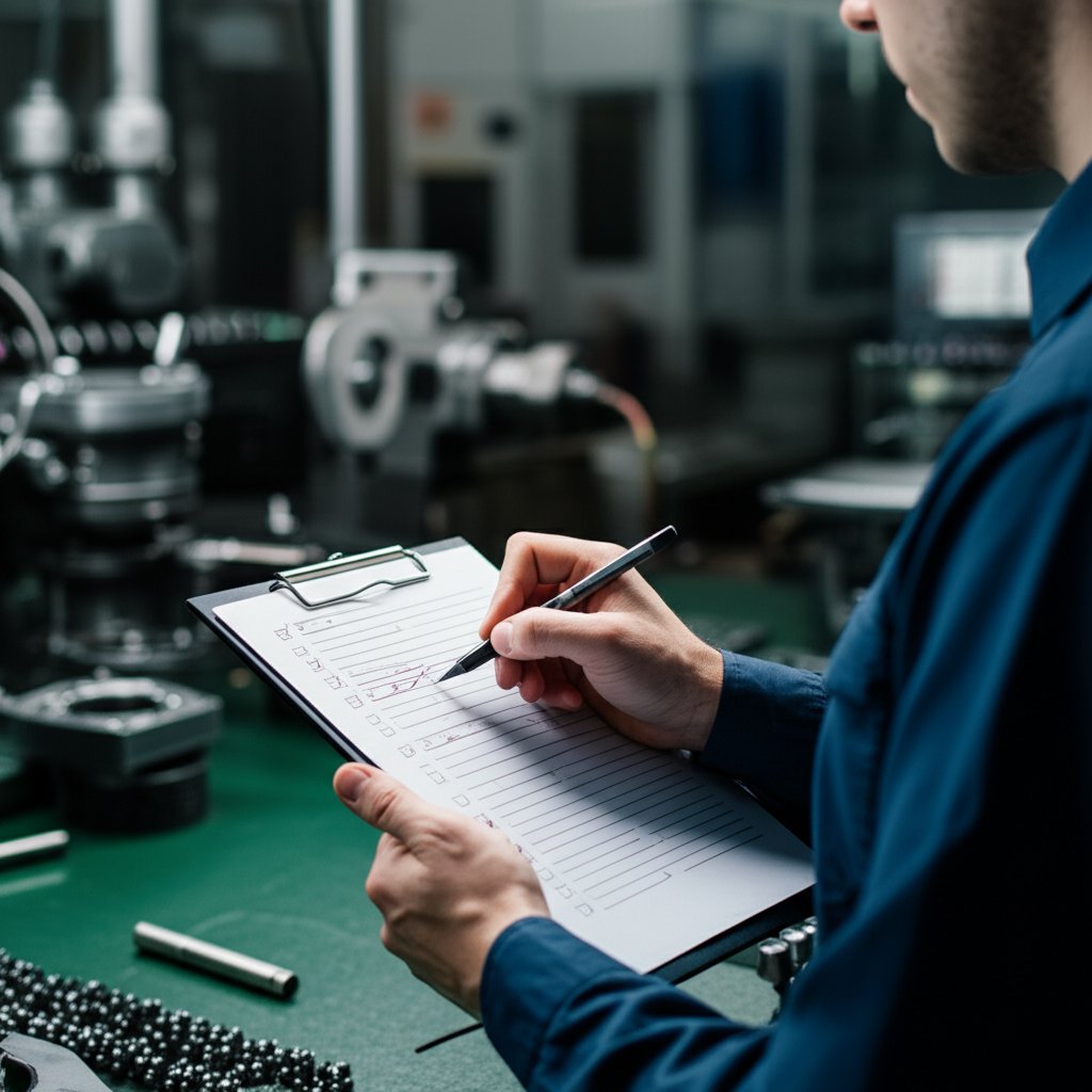 inspector using a checklist to verify first article inspection requirements