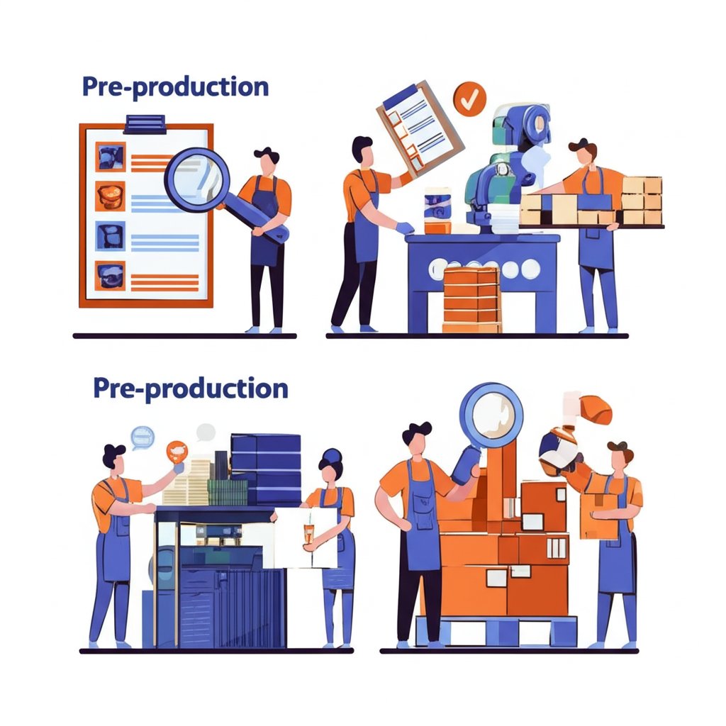 inspectors at various stages of product inspection ensuring quality control