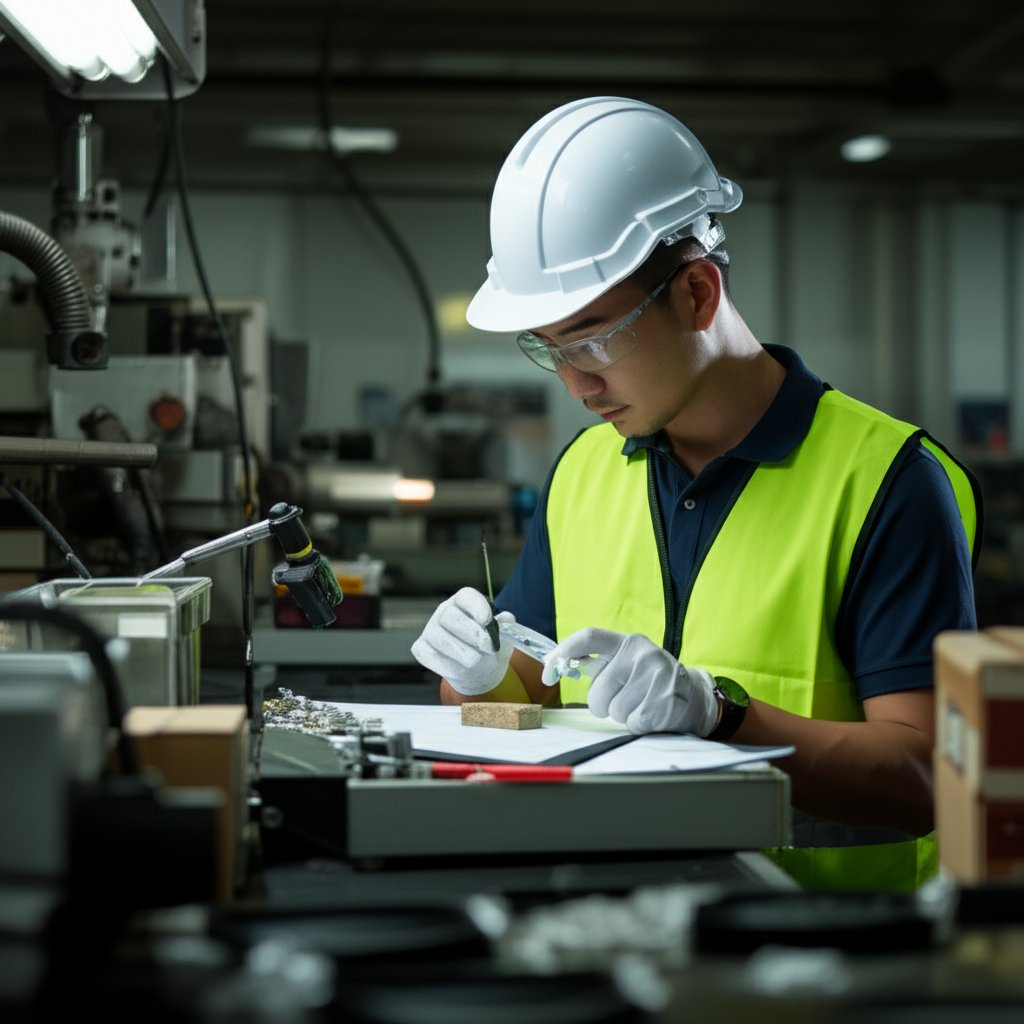 qc inspector performing daily inspection tasks on the factory floor